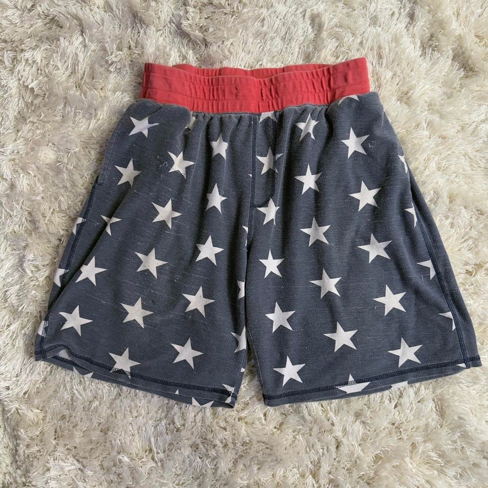 Distressed Star Print French Terry Americana Lounge Gym Shorts Mens L